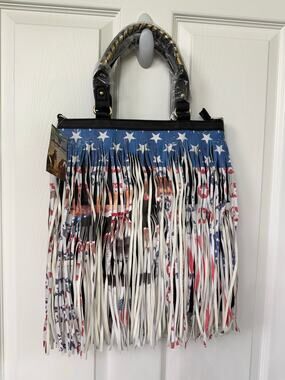 Heritage West Western Handbag NEW American Flag Fringe Crossbody Bag $79 USA